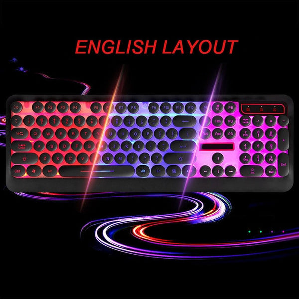 Backlight Russian English Keyboard Retro Round Glowing Keycap Gaming Keyboard